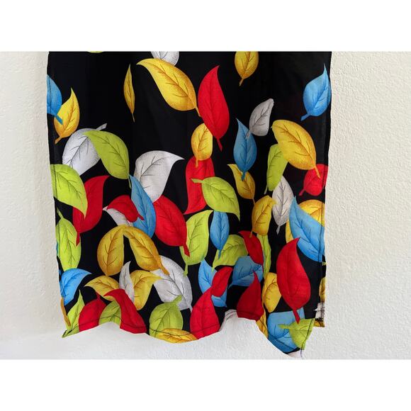 READ Kim Lai 100% Silk Leaf Print Knee Length Shift Dress Womens XS ??? - Picture 8 of 16